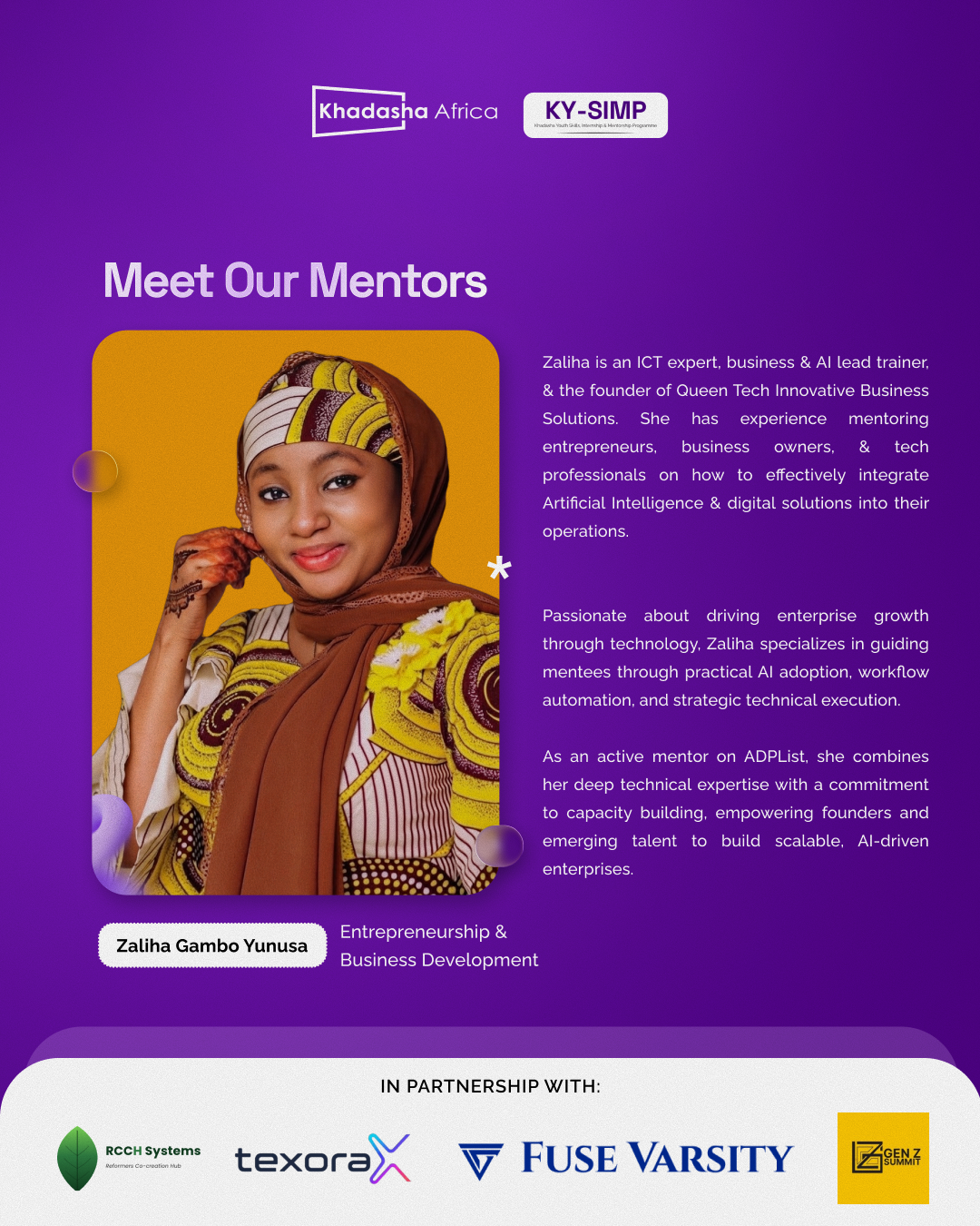 KY-SIMP mentor flier for Zaliha Gambo Yunusa